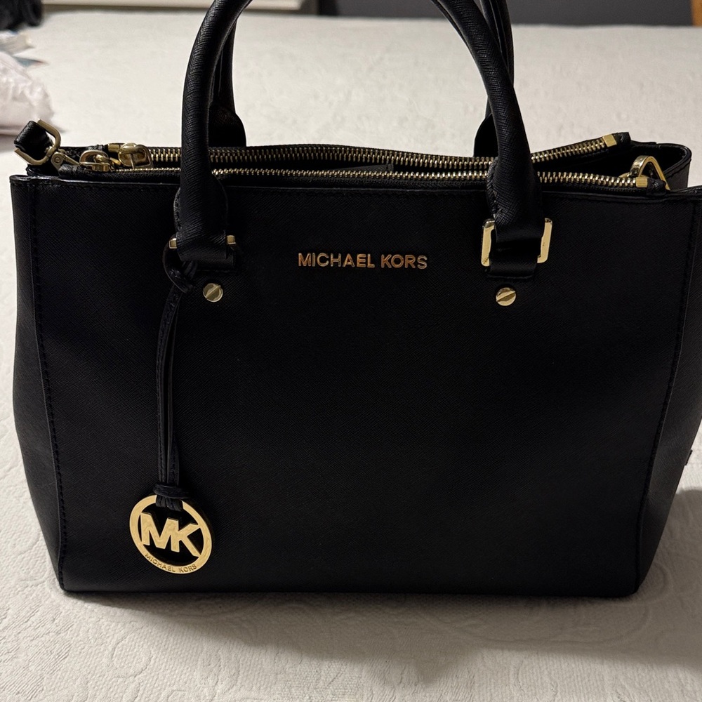 Michael Kors Black Satchel with Gold Accents